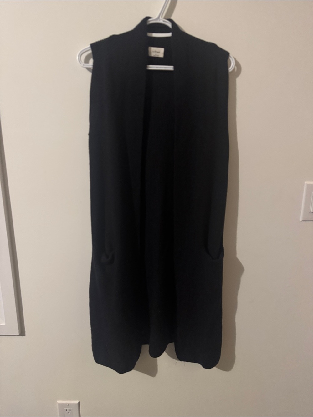 Wilfred Long Black Sleeveless Open Cardigan Vest